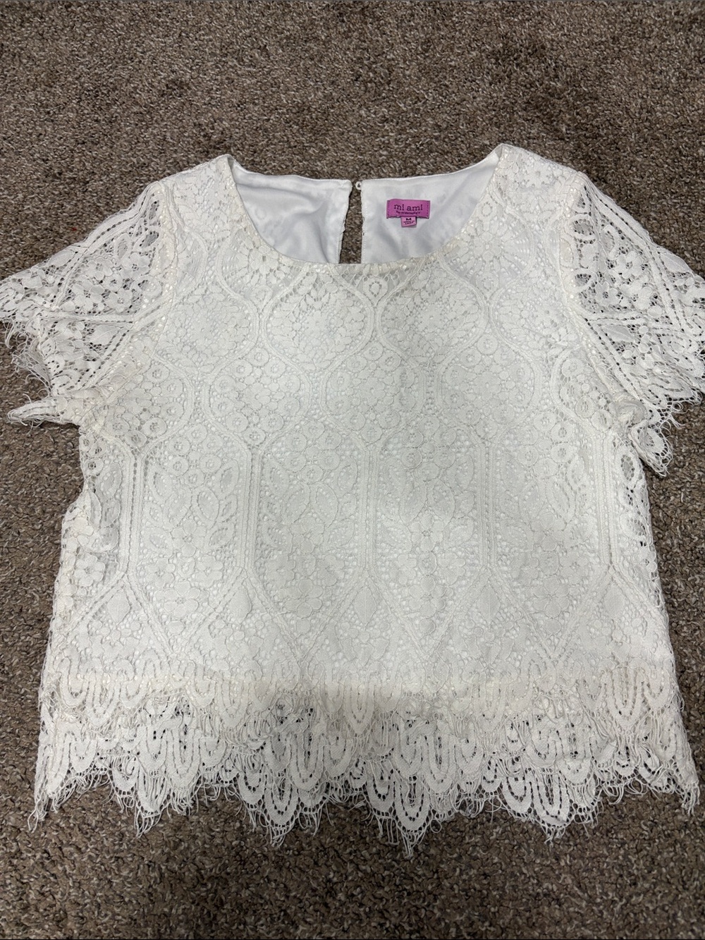 miami White Lace Crochet Short Sleeve Blouse
